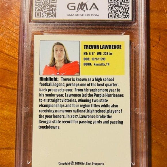 Trevor Lawrence 2018 Hot Shot Prospects RC Rookie GMA Grading GEM MINT 10 !!! - Picture 4 of 5